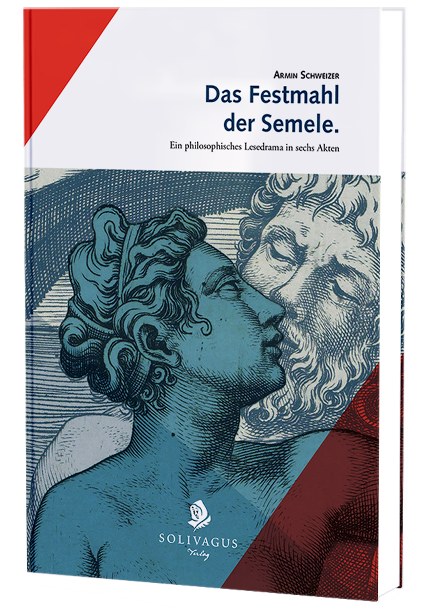 Cover mit Autor, Titel und Untertitel, Semele schaut über ihre linke Schulter, Zeus hinter ihr, beide schauen sich in die Augen